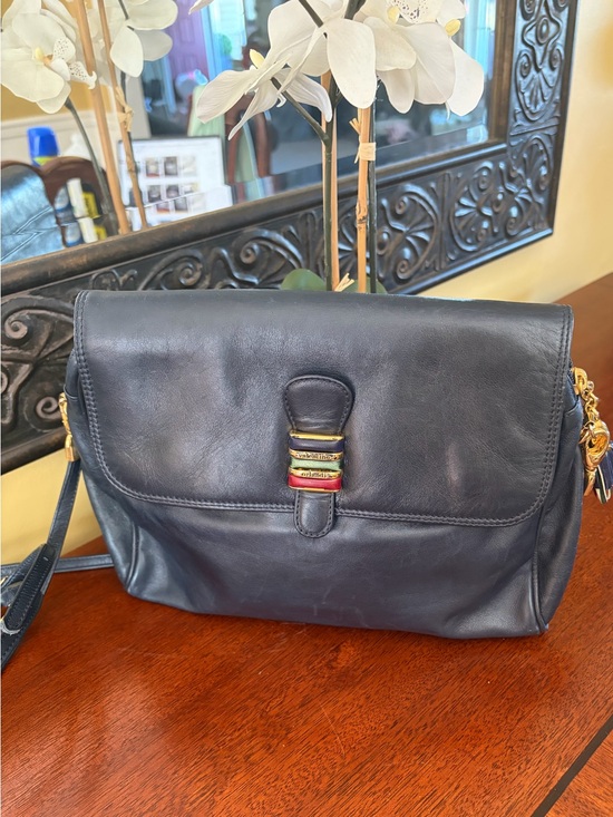 Valentino Handbags - Valentino Orlandi Vintage Navy Leather Crossbody Witt Signature Hardware
